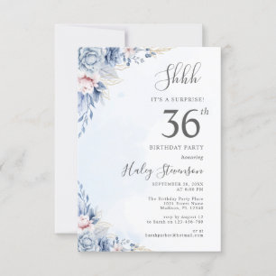 Watercolor Dusty Blue Surprise 36th Birthday Party Invitation