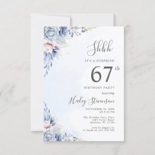 Watercolor Dusty Blue Surprise 67th Birthday Party Invitation