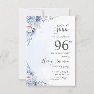 Watercolor Dusty Blue Surprise 96th Birthday Party Invitation