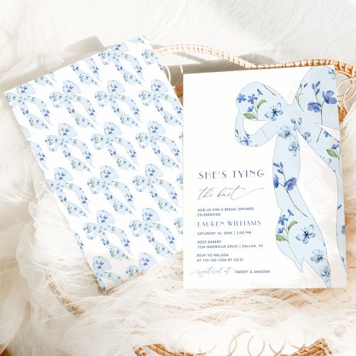 Watercolor Dusty Blue Tying the Knot Bridal Shower Invitation