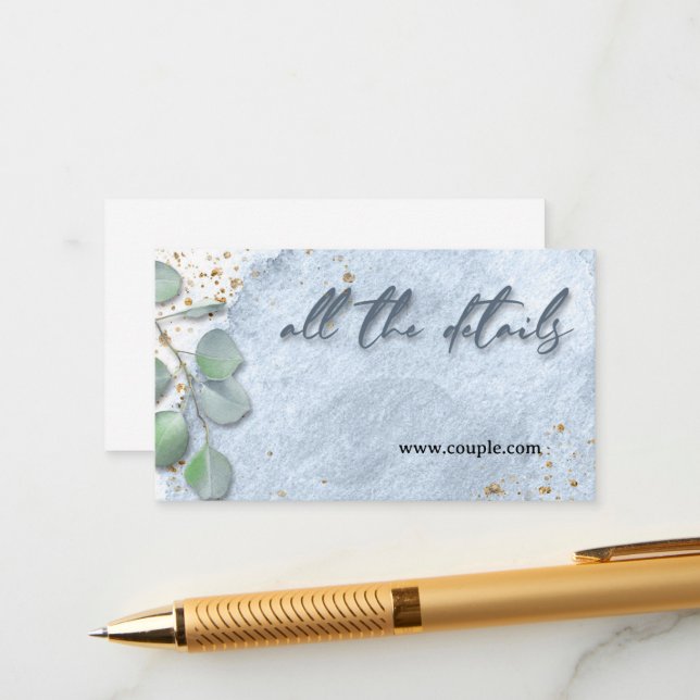 Watercolor dusty blue Wedding Details card (Front/Back In Situ)