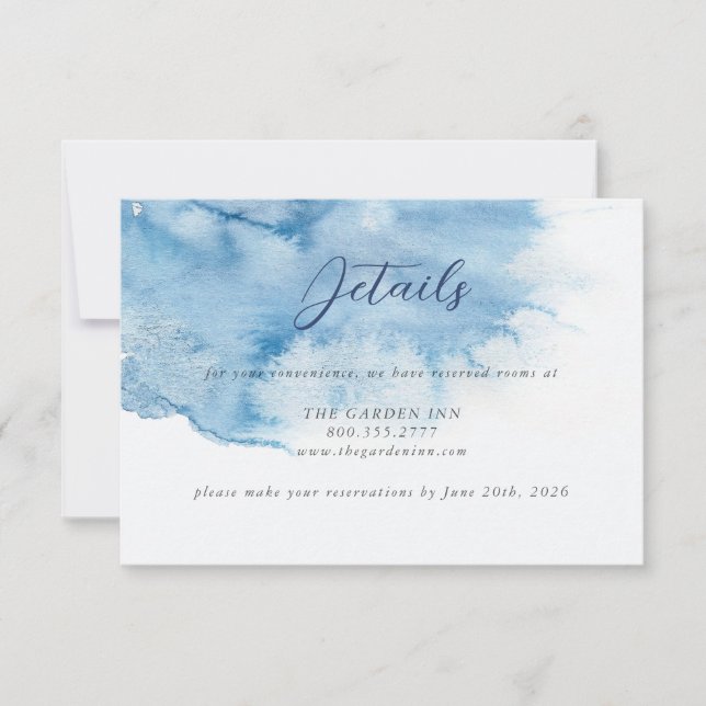 Watercolor Dusty Blue Wedding Details Card (Front)