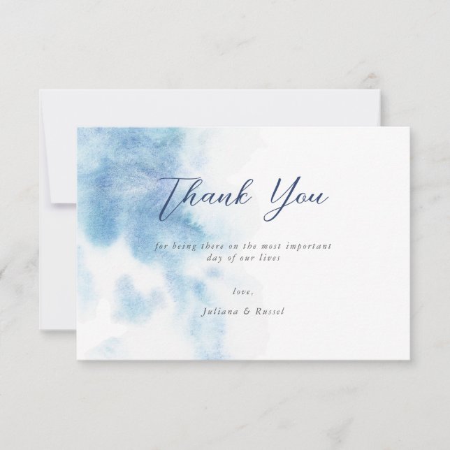 Watercolor Dusty Blue Wedding Thank You Card (Front)