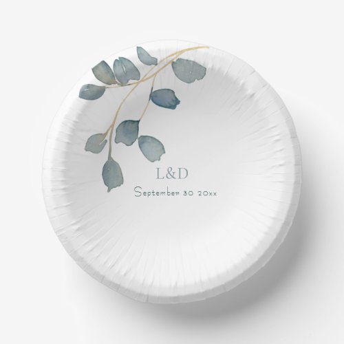 Watercolor Dusty Blue Wedding Theme Paper Bowls