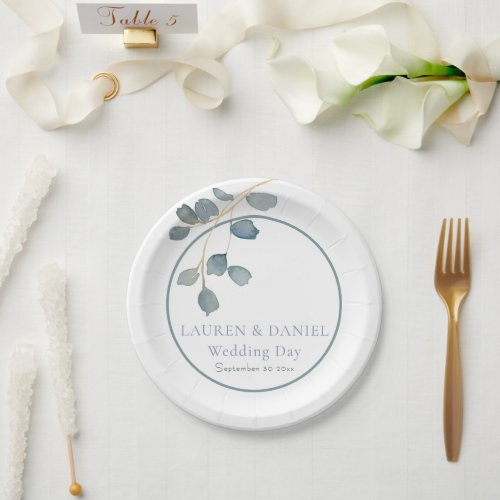 Watercolor Dusty Blue Wedding Theme Paper Plates