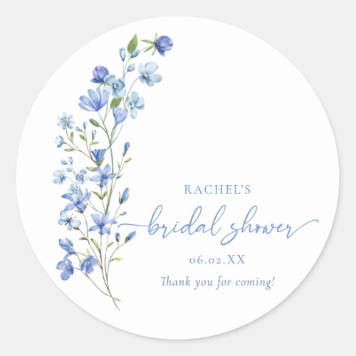 Watercolor Dusty Blue Wildflower Bridal Shower  Classic Round Sticker