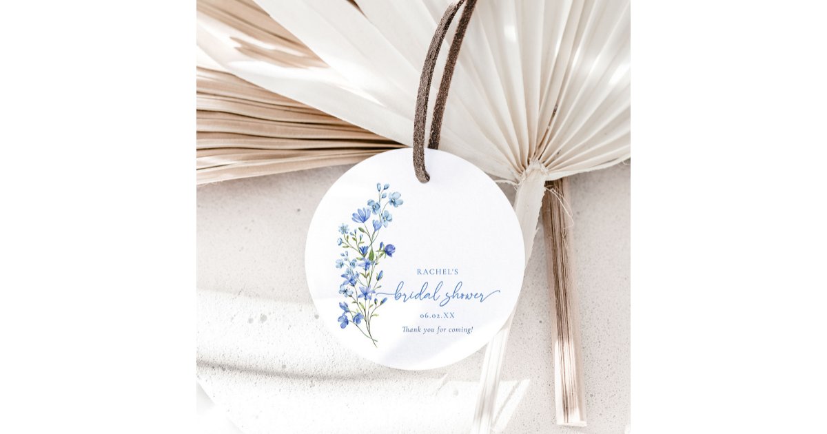Watercolor Dusty Blue Wildflower Bridal Shower Favor Tags | Zazzle