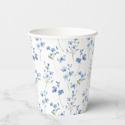 Watercolor Dusty Blue Wildflower Paper Cups