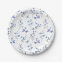 Watercolor Dusty Blue Wildflower Paper Plate