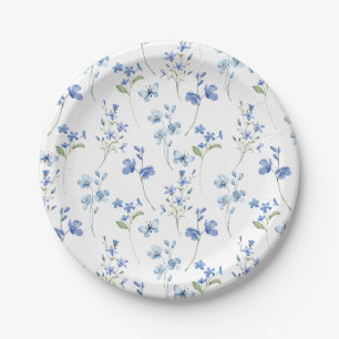 Watercolor Dusty Blue Wildflower Paper Plate