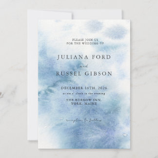 Watercolor Dusty Blue Winter Wedding Invitation