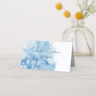 Watercolor Dusty Blue Winter Wedding Place Card