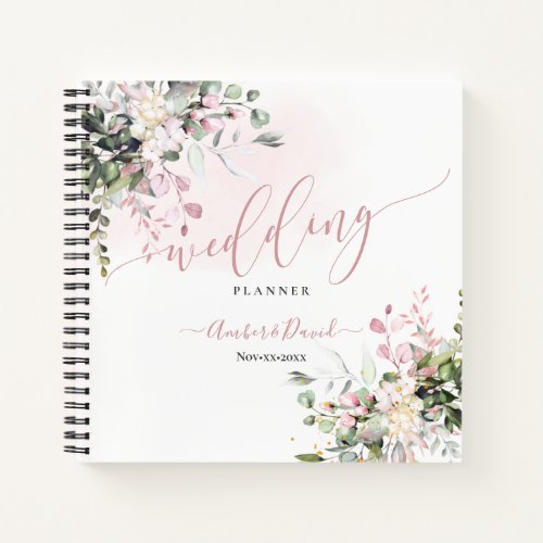 WATERCOLOR DUSTY BLUSH PINK EUCALYPTUS WEDDING NOTEBOOK