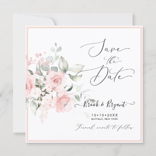 Watercolor Dusty Blush Pink Roses Save the Date Invitation