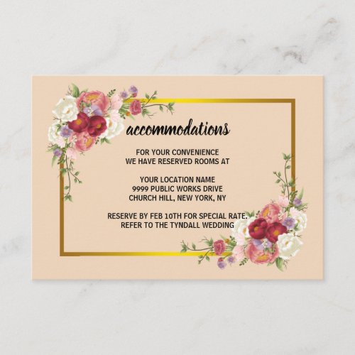 Watercolor Dusty Gold Blush Peach Wedding  Enclosure Card