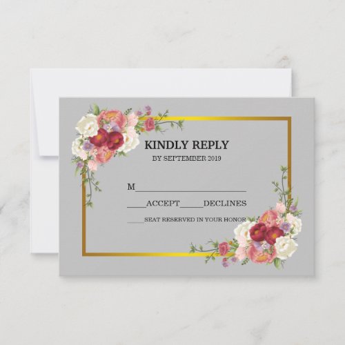 Watercolor Dusty Gray Gold Blush Peach Floral RSVP