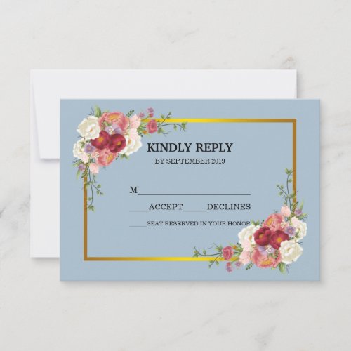 Watercolor Dusty Gray Gold Blush Peach Floral RSVP
