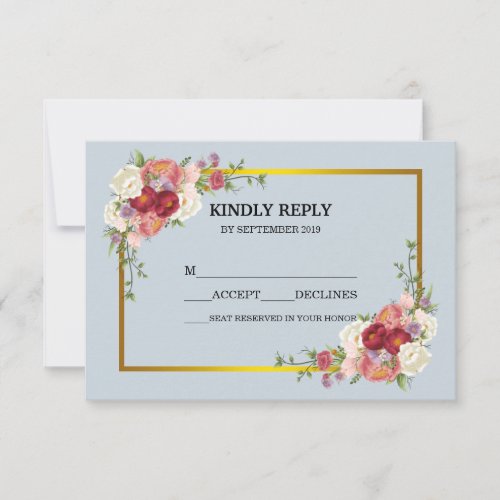 Watercolor Dusty Gray Gold Blush Peach Floral RSVP