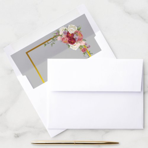 Watercolor Dusty Gray Gold Blush Peach Wedding Env Envelope Liner