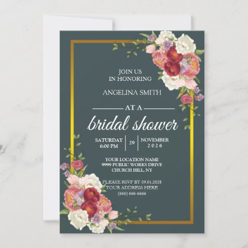 Watercolor Dusty Gray Gold Blush Peach Wedding Inv Invitation