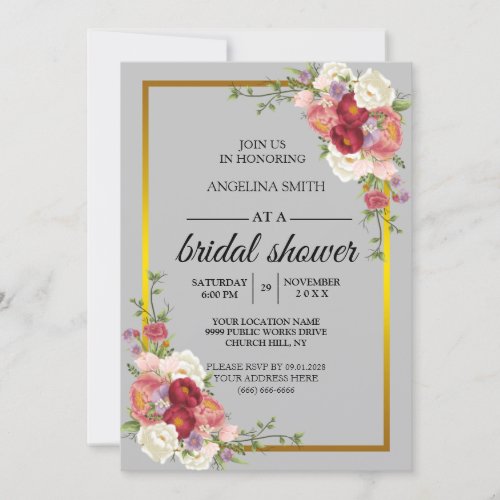 Watercolor Dusty Gray Gold Blush Peach Wedding Inv Invitation