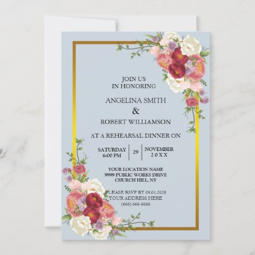 Watercolor Dusty Gray Gold Blush Peach Wedding Invitation