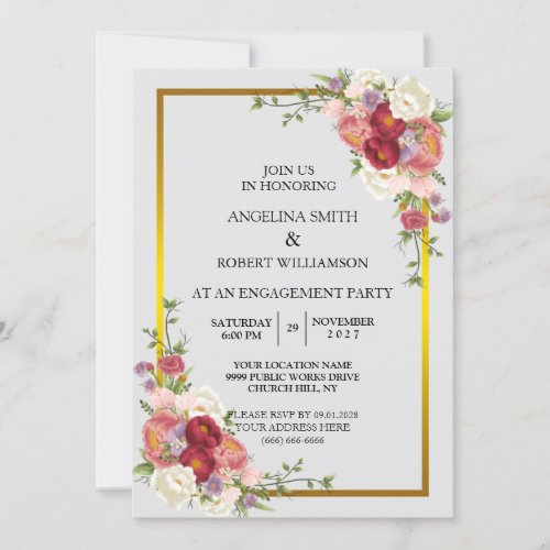 Watercolor Dusty Gray Gold Blush Peach Wedding Invitation