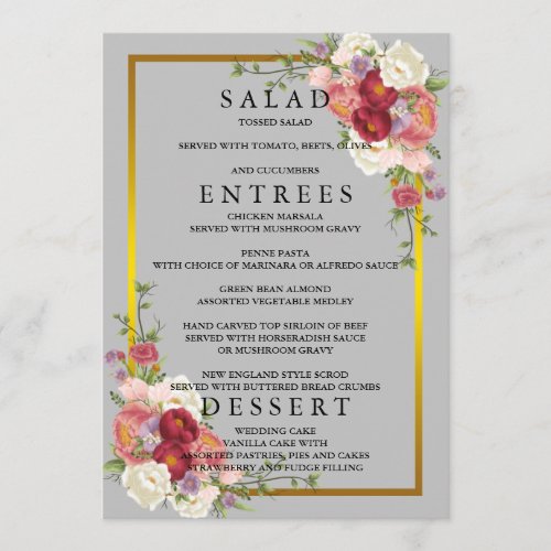 Watercolor Dusty Gray Gold Blush Peach Wedding Men Menu