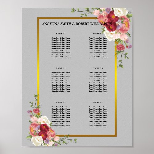 Watercolor Dusty Gray Gold Blush Peach Wedding Pos Poster