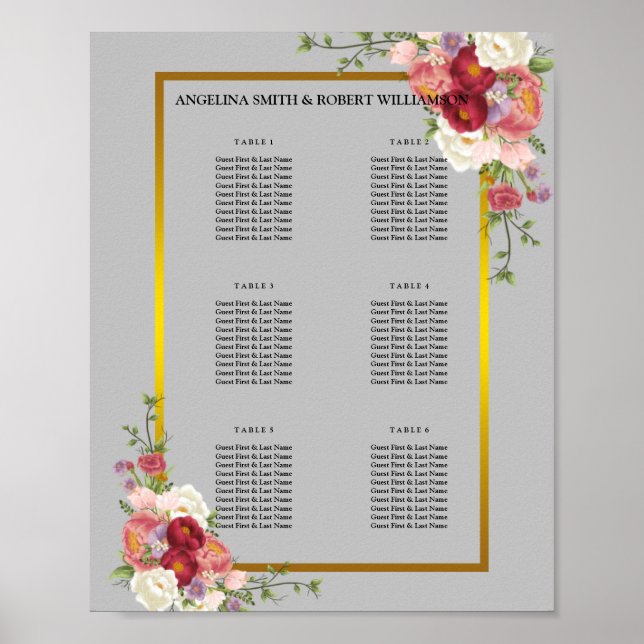 Watercolor Dusty Gray Gold Blush Peach Wedding Pos Poster (Front)