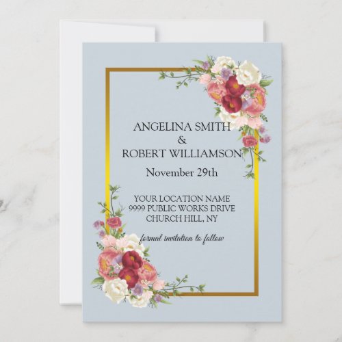 Watercolor Dusty Gray Gold Blush Peach Wedding Save The Date