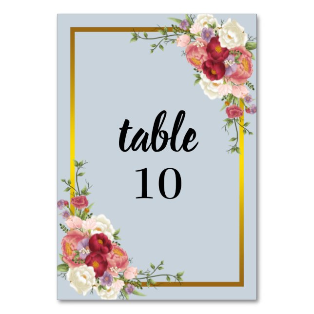 Watercolor Dusty Gray Gold Blush Peach Wedding Table Number (Front)