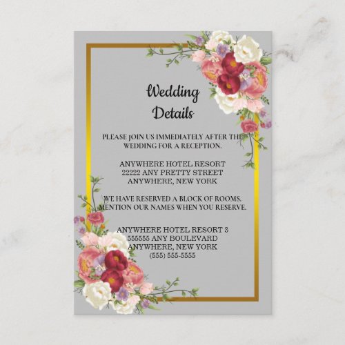 Watercolor Dusty Gray Gold Peach Floral Wedding En Enclosure Card