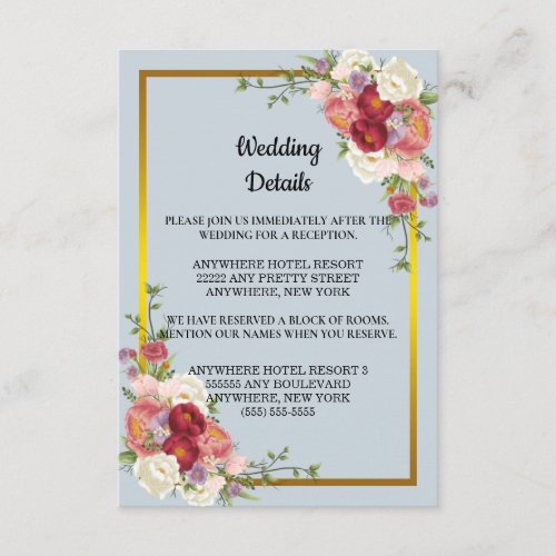 Watercolor Dusty Gray Gold Peach Floral Wedding Enclosure Card