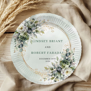  Watercolor Dusty Green Botanical Wedding Paper   Plates