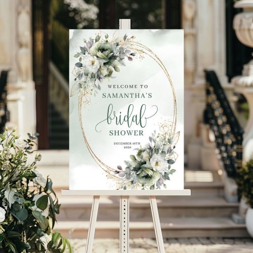 Watercolor Dusty Green Bridal Shower Welcome Sign