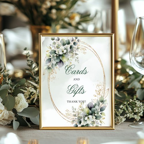 Watercolor Dusty Green Cards And Gifts Table Sign