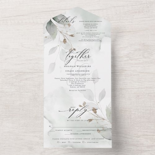 Watercolor Dusty Green Foliage All In One Invitation