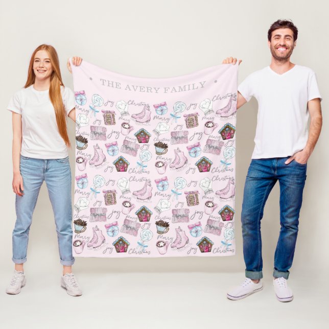 Watercolor Dusty Pink Christmas Fleece Blanket (In Situ)