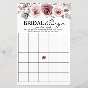 Watercolor Dusty Pink Floral Bridal Bingo