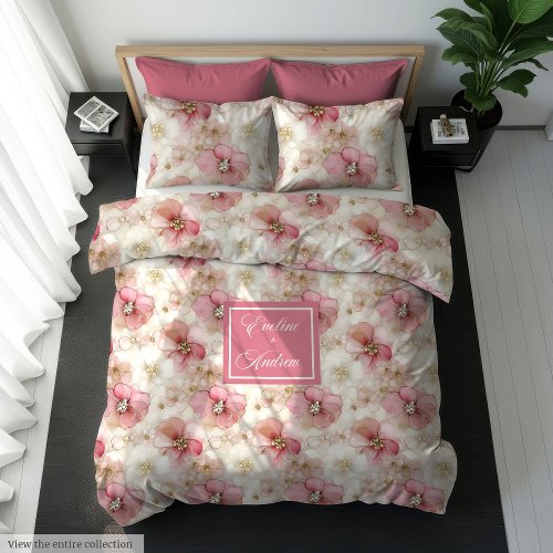 Watercolor Dusty Pink Flowers Trendy Custom Duvet