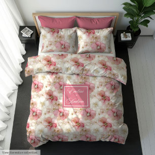 Watercolor Dusty Pink Flowers Trendy Custom Duvet Cover