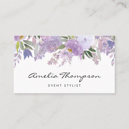 Watercolor Dusty Purple Floral Garland Script Business Card