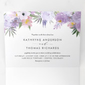 Watercolor Dusty Purple Flowers Botanical Wedding Tri-Fold Invitation (Inside First)