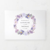 Watercolor Dusty Purple Flowers Botanical Wedding Tri-Fold Invitation (Cover)