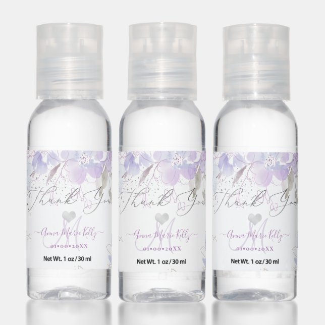 Watercolor Dusty Purple Sweet Peas Thank You Hand Sanitizer (Set)