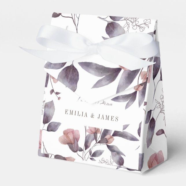 watercolor dusty purple twilight foliage wedding favor boxes (Front Side)