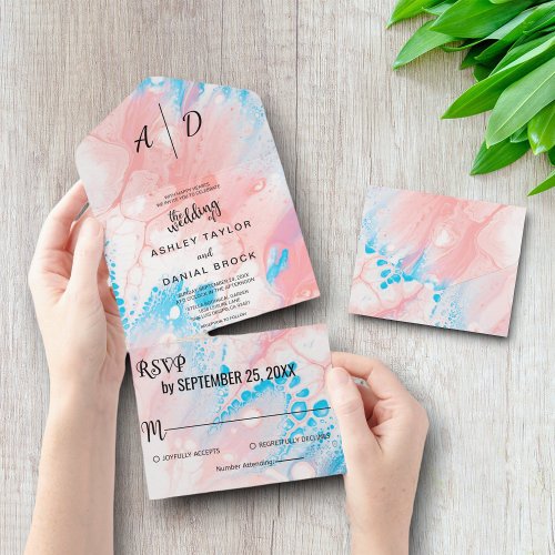 Watercolor dusty rose All in One Wedding Invite