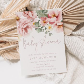 Watercolor Dusty Rose Beautiful Baby Shower Invitation by Nicheandnest at Zazzle