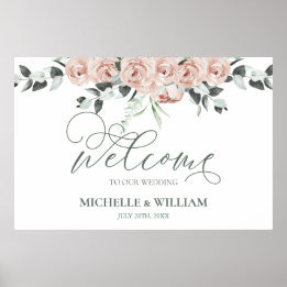 Watercolor Dusty Rose Eucalyptus Wedding Welcome Poster